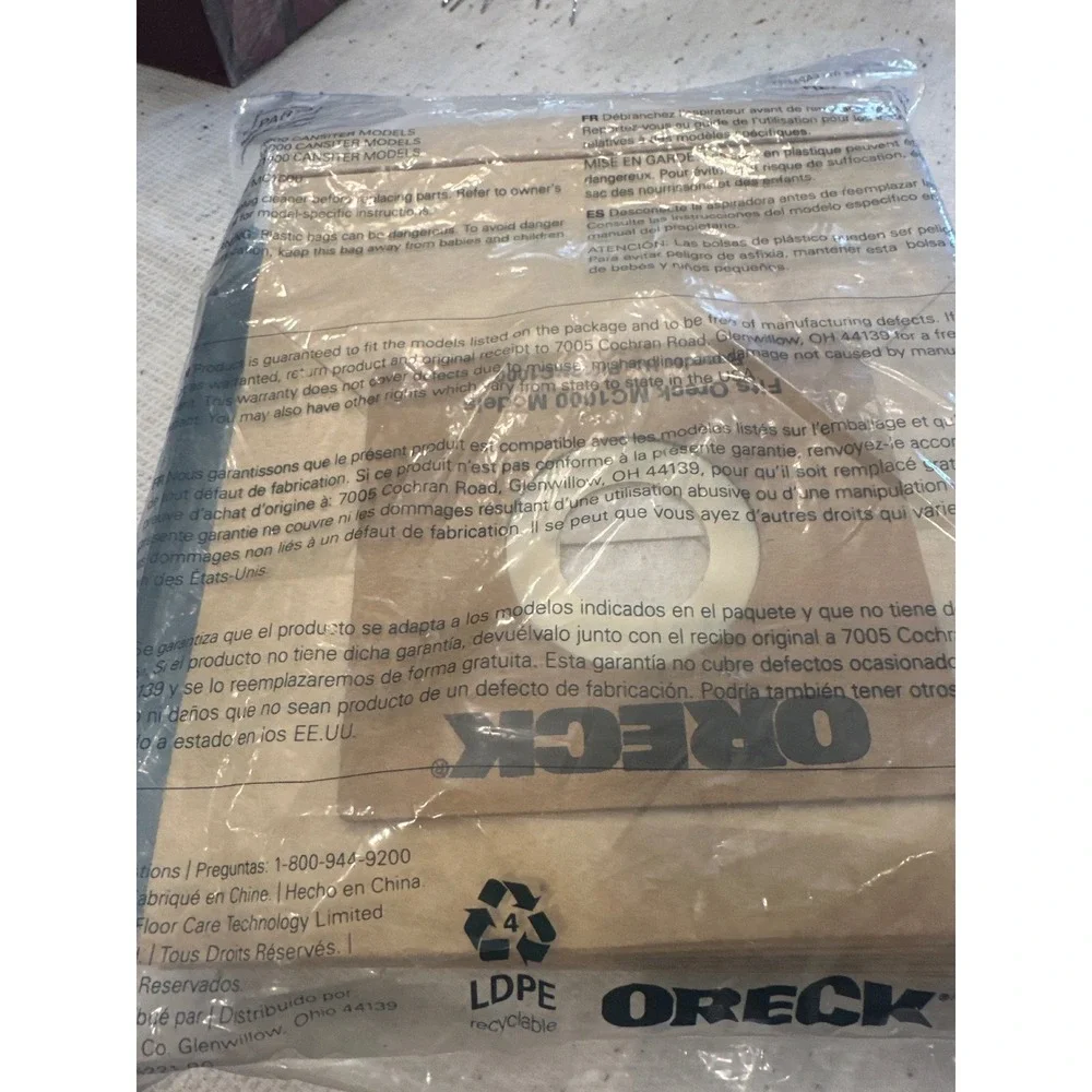 Oreck High Density Filter Bags MC1000 Canister Models 11 in Pack vacuum part